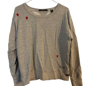 Scotch & Soda Gray Sweatshirt | Embroidered Red Hearts